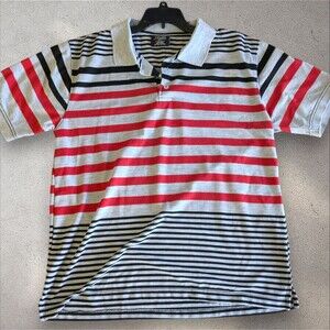 Walnut Creek Black Red & Gray Striped Polo Shirt Short Sleeve‎ Size Large